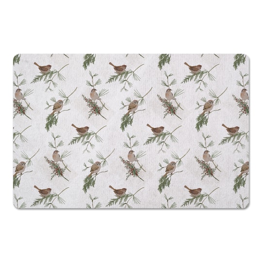 Pine &#x26; Birds on White Floor Mat